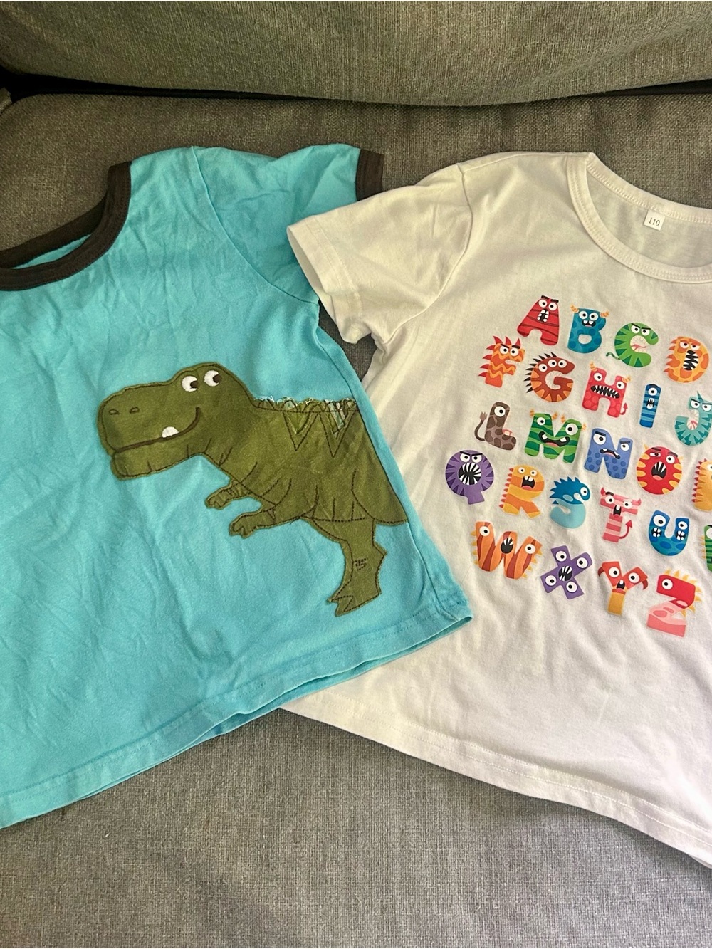 Blue Dinosaur Graphic Tee and Alphabet Shirt 4t